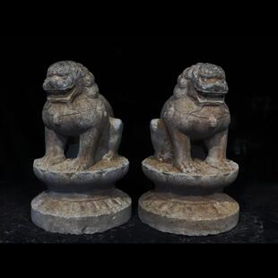 石雕复古仿古青石石狮子瑞兽案头狮摆件做旧摆放庭院别墅饭店酒店