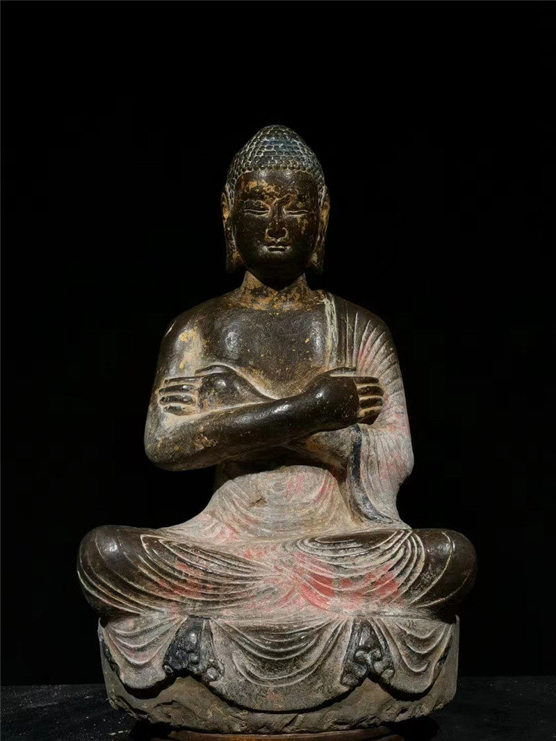 石雕观音佛像汉白玉石释迦摩尼佛青石仿古坐佛靠背观音佛寺庙摆件