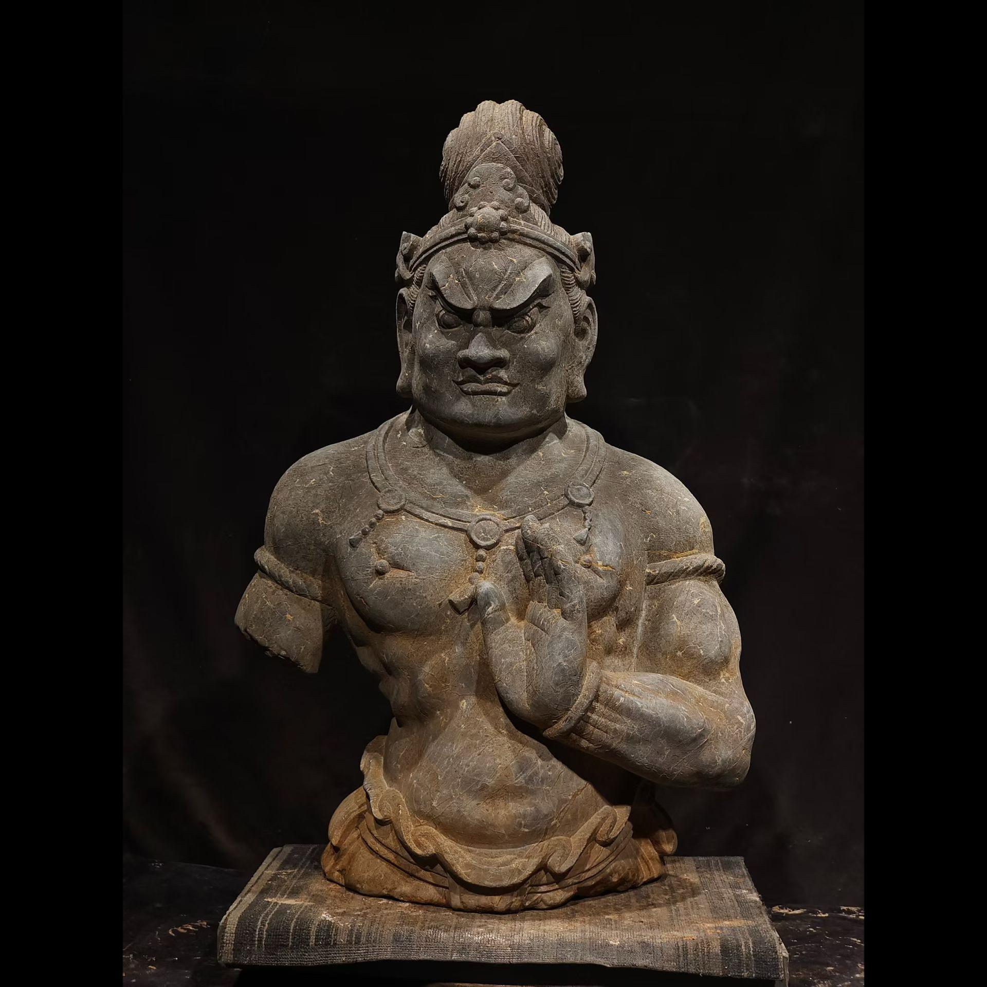 石雕仿古复古青石唐代力士佛像造像半身佛残佛像摆件做旧摆放佛堂
