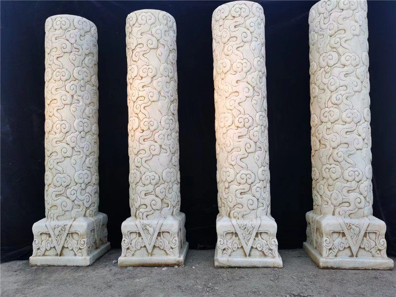 石雕祥云柱汉白玉中式拴马桩展示石柱礅庭院酒店汉白玉石柱子摆件