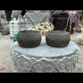 石雕复古仿古青石缠枝莲石鼓绣墩底座花架花几石墩摆件做旧摆放