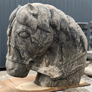 石雕仿古复古青石马头马首石马摆件做旧摆放庭院别墅饭店酒店装饰