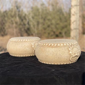 石雕复古仿古汉白玉兽头石鼓石墩花墩秀墩石柱柱墩基柱圆墩做旧