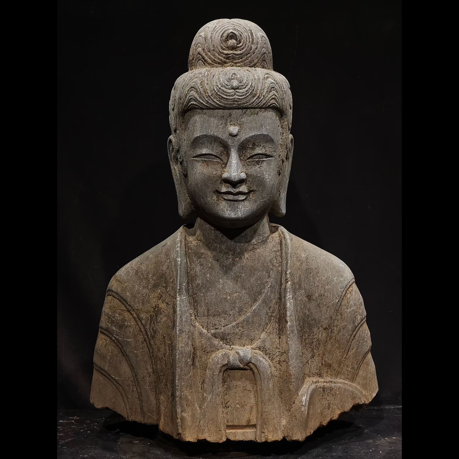 石雕复古仿古青石北魏残佛身半身佛像造像胸像摆件直径摆放家居