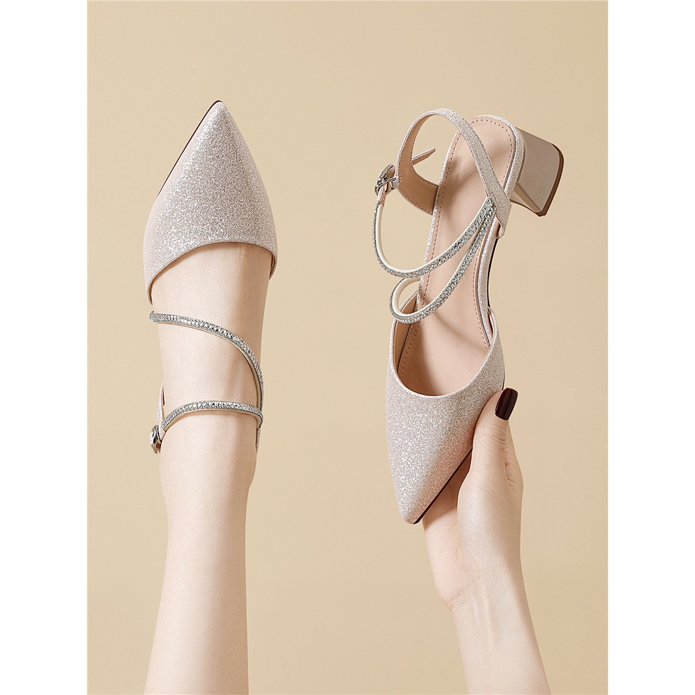 粗跟高跟包头凉鞋女款2025新款夏季法式高级感仙女风配裙子一字带