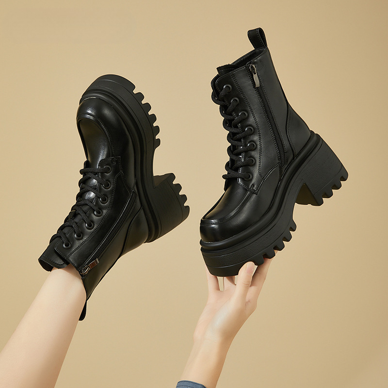 增高马丁靴女款2025新款皮鞋女鞋秋冬季加绒加厚短靴高跟鞋