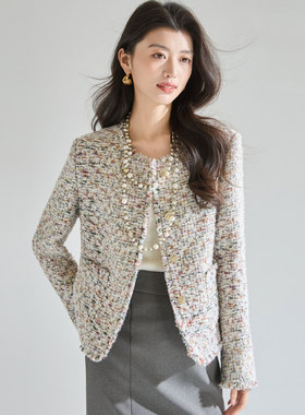 2026春季 璀璨星河 灰紫色羊毛花纱感优雅气质小香风外套