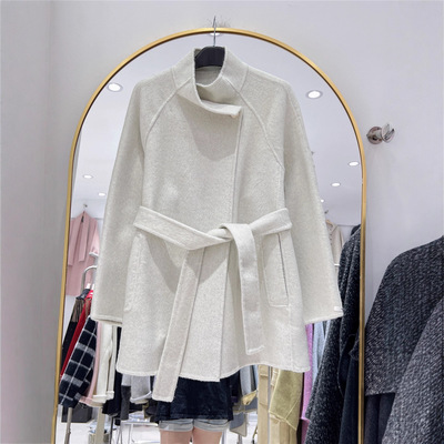 双面羊绒大衣女短款立领小个子