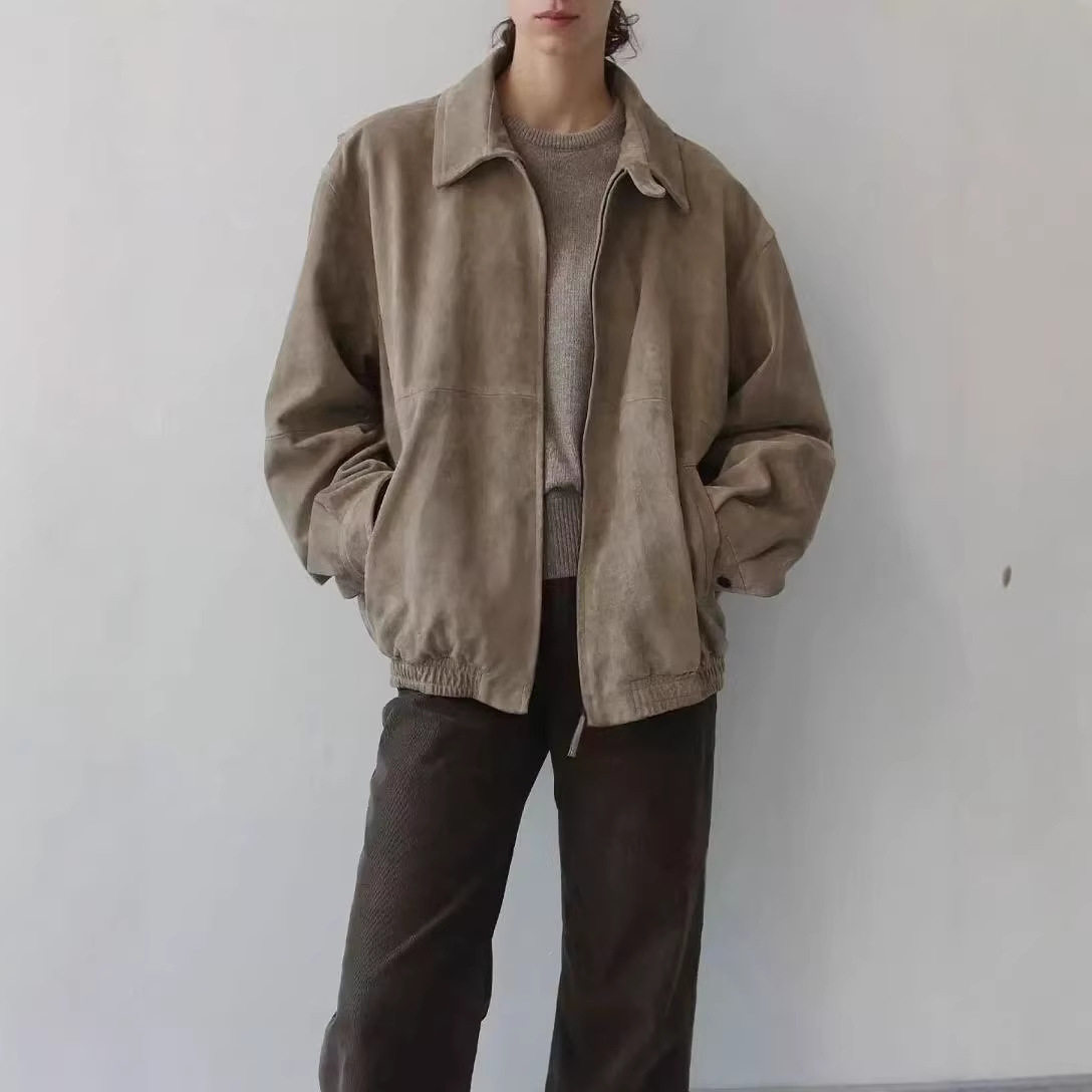 row山羊皮衣 进口羊反绒皮外套女真皮夹克2026秋冬宽松大衣夹克