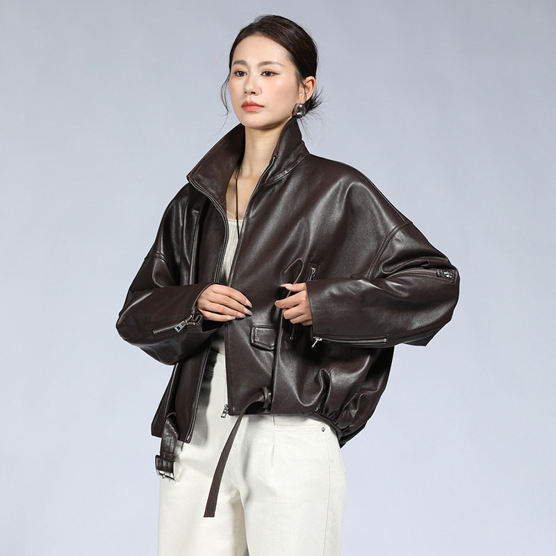 2026早秋新品黑色真皮皮衣翻领酷帅短夹克拉链百搭时尚感机车外套