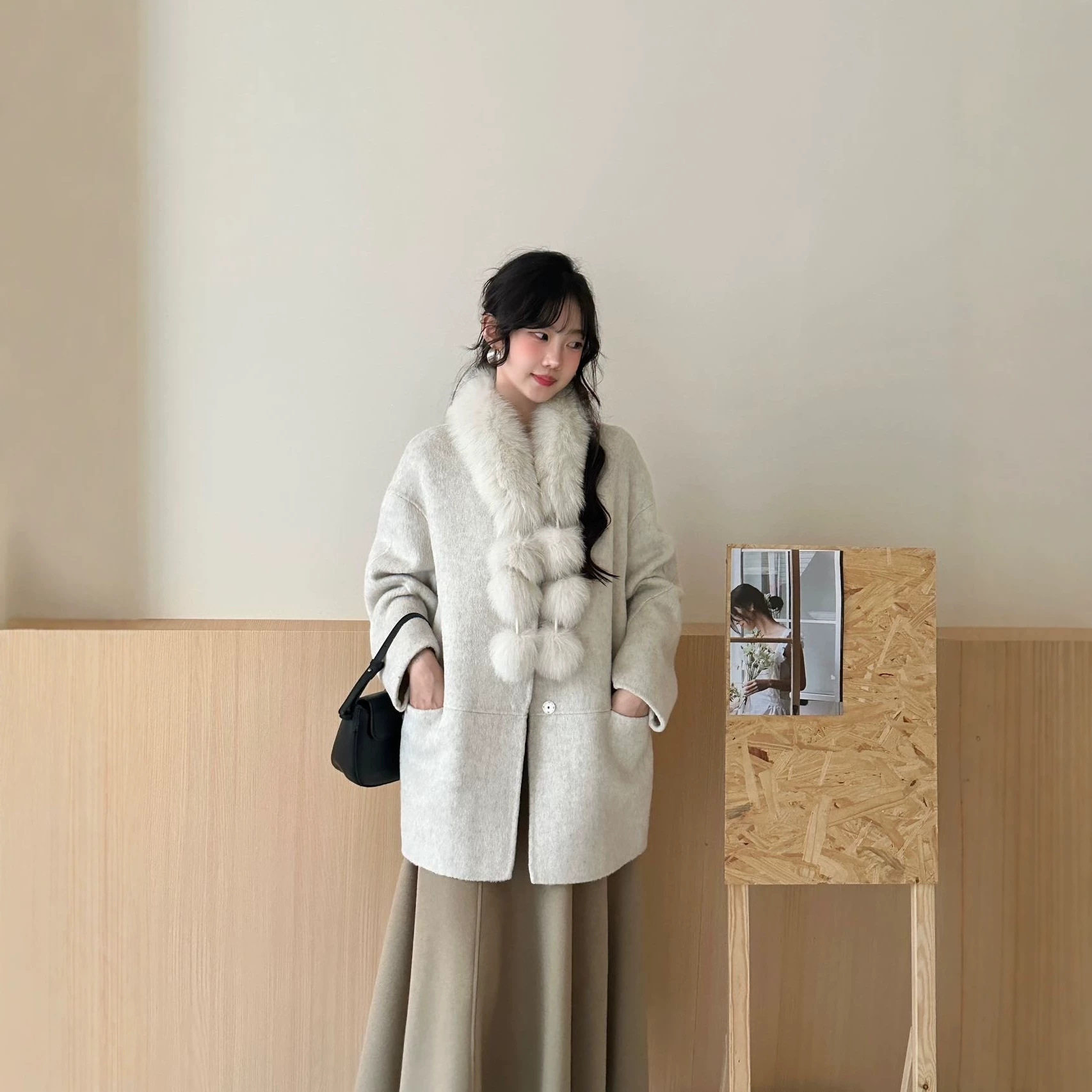 2026秋冬双面羊毛大衣女中长款