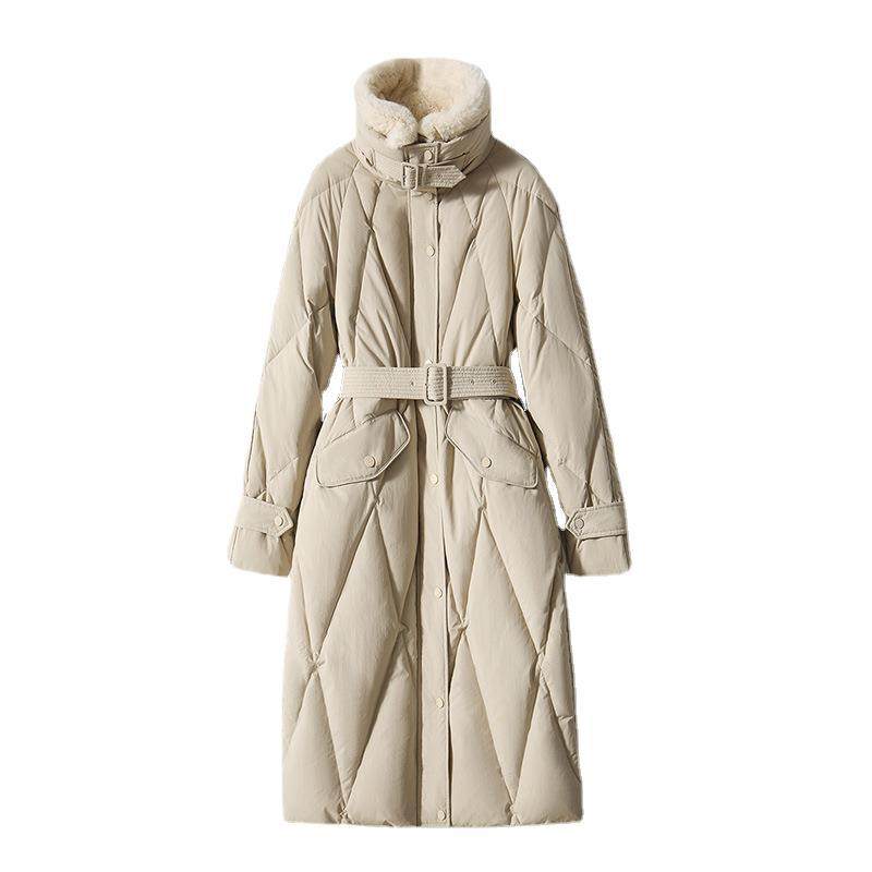 风衣款鹅绒服长款 高端95白鹅绒大毛领獭兔毛领羽绒服加厚外套冬