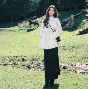 白色立领风衣女小个子2026早春韩系风衣女短款英伦风外套