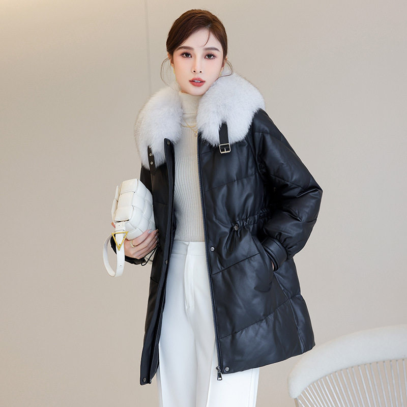 海宁女中长款真皮羽绒服狐狸毛领