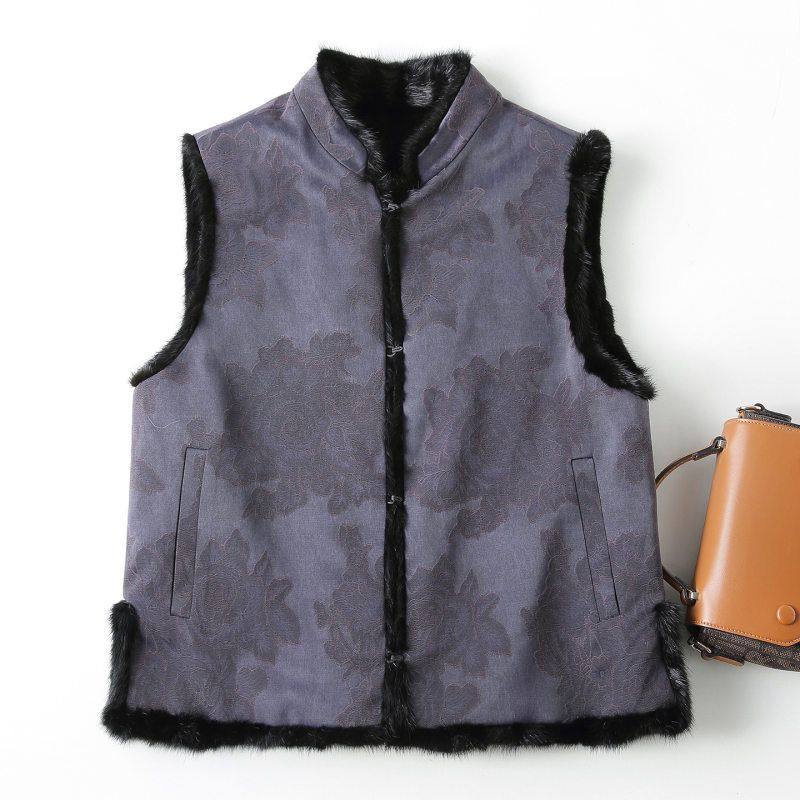 新中式水貂毛拼接皮草马甲外穿女装2026秋冬新款两面穿貂皮大衣女