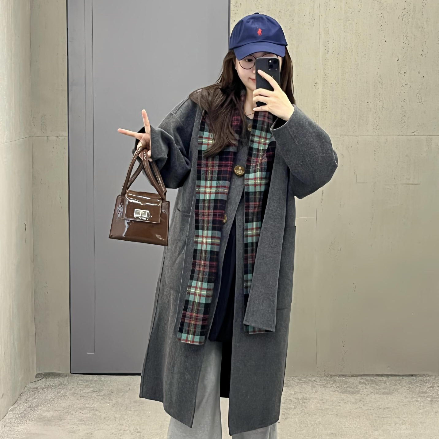 秋冬羊毛双面呢围巾领两穿大衣女