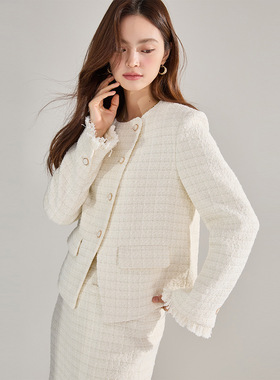 26秋冬法式白色绵羊毛小香风外套女别致优雅时尚套装18240+18241