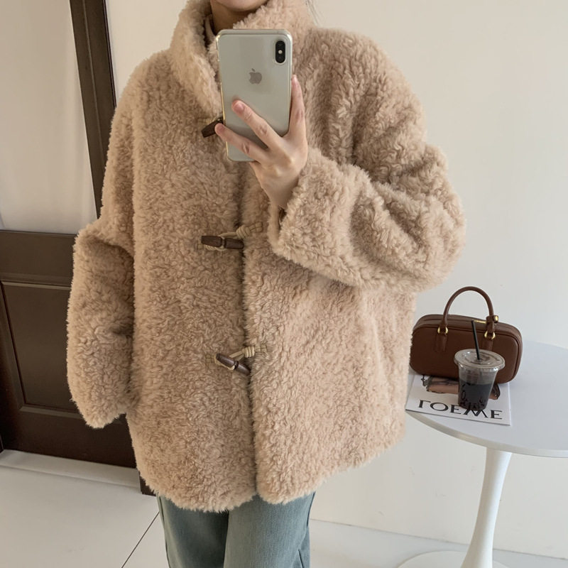 慵懒风100绵羊羔毛皮草外套