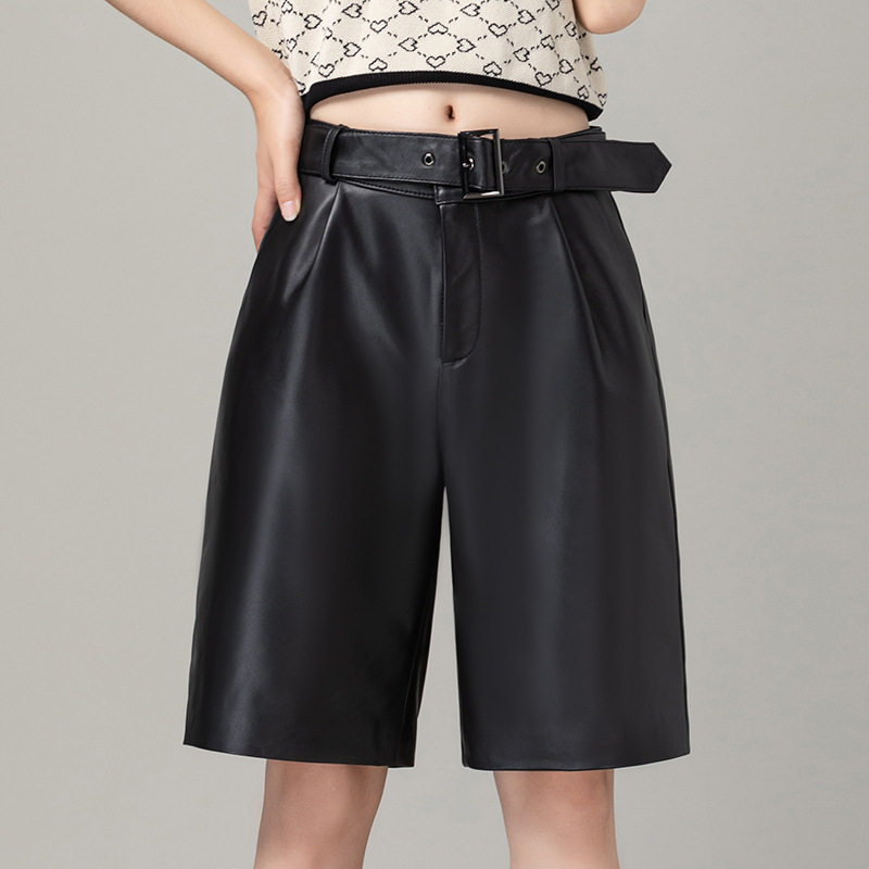 真皮皮裤女2026春秋新款韩版高腰阔腿五分裤中裤宽松大码直筒裤,女装/女士精品,皮裤,淘宝优惠券,粉丝福利购,淘宝优惠卷