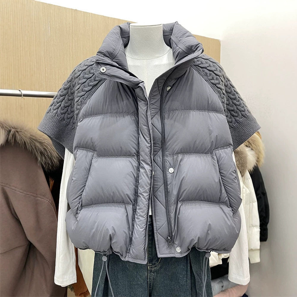 韩系立领短袖白鸭绒马甲女小个子