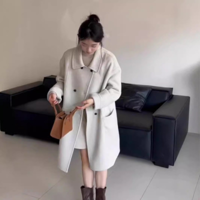 高支澳毛娃娃领双排扣羊毛大衣