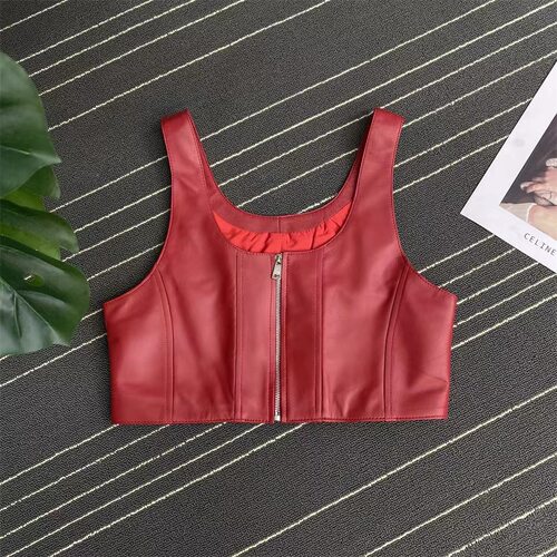 真皮绵羊皮短款拉链显瘦马甲