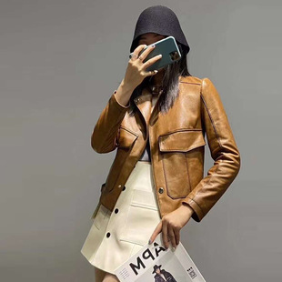 海宁2026春装真皮皮衣女修身绵羊皮机车服单皮薄款小外套通勤风