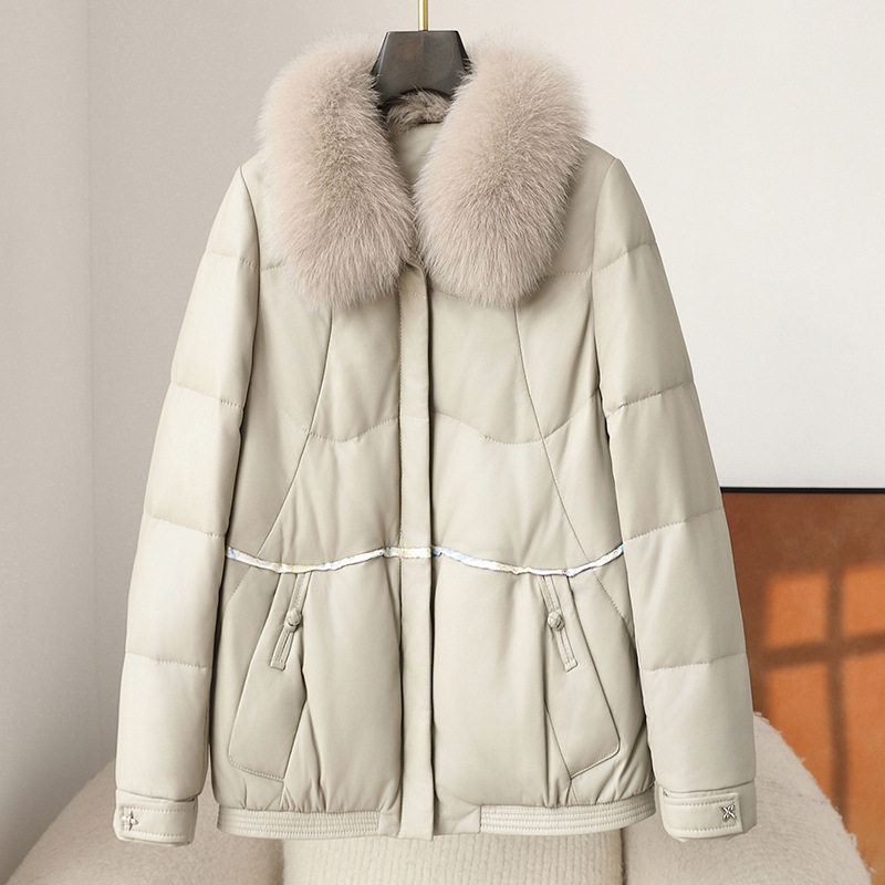 海宁真皮皮羽绒服女2026冬季新款狐狸毛领女式休闲鹅绒服皮草外套