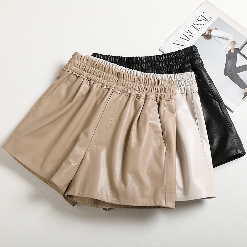 2026早春真皮皮裤女显瘦松紧高腰大码绵羊皮三分短裤阔腿热裤外穿,女装/女士精品,皮裤,淘宝优惠券,粉丝福利购,淘宝优惠卷