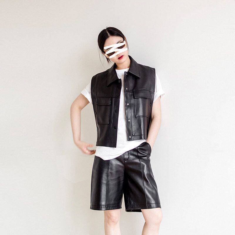 2026秋冬新款女式绵羊皮真皮宽松工装显瘦无袖马甲皮衣外套