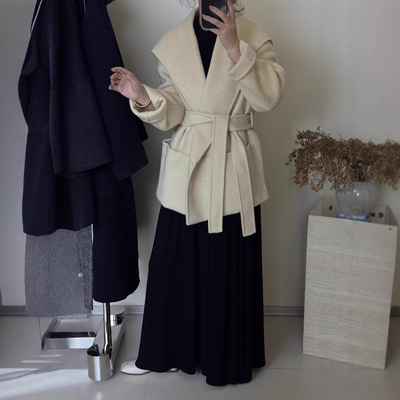 2025新中长款连帽双面羊毛大衣