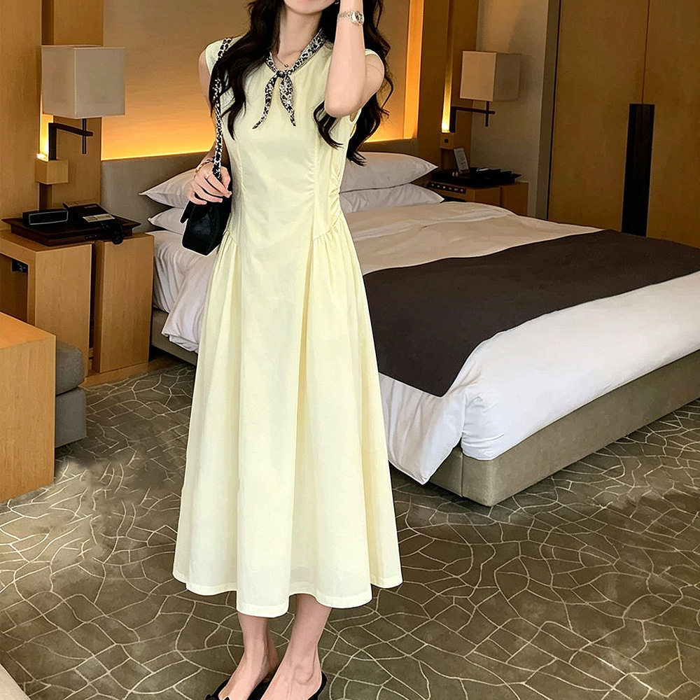 春夏韩版显瘦丝巾领带长款连衣裙