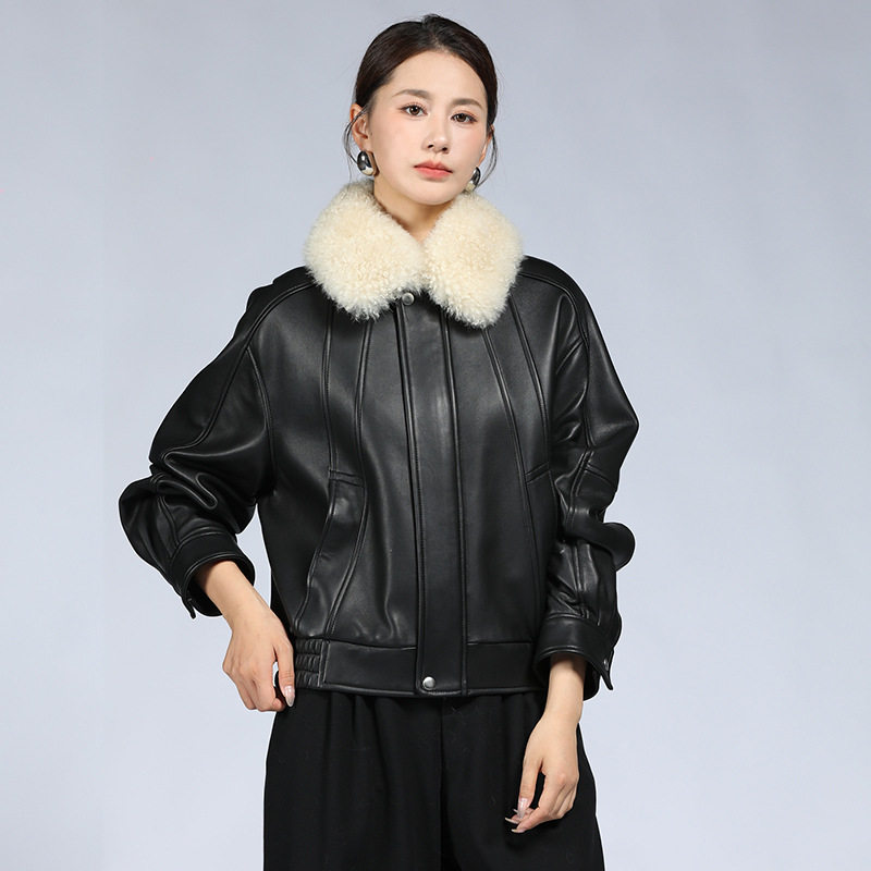新款2026年秋冬短款真皮皮衣女夹克绵羊皮修身机车款羽绒服外套