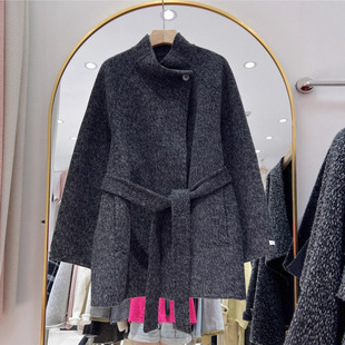 2025秋冬新款双面羊绒大衣女中长款立领小个子羊毛呢子外套