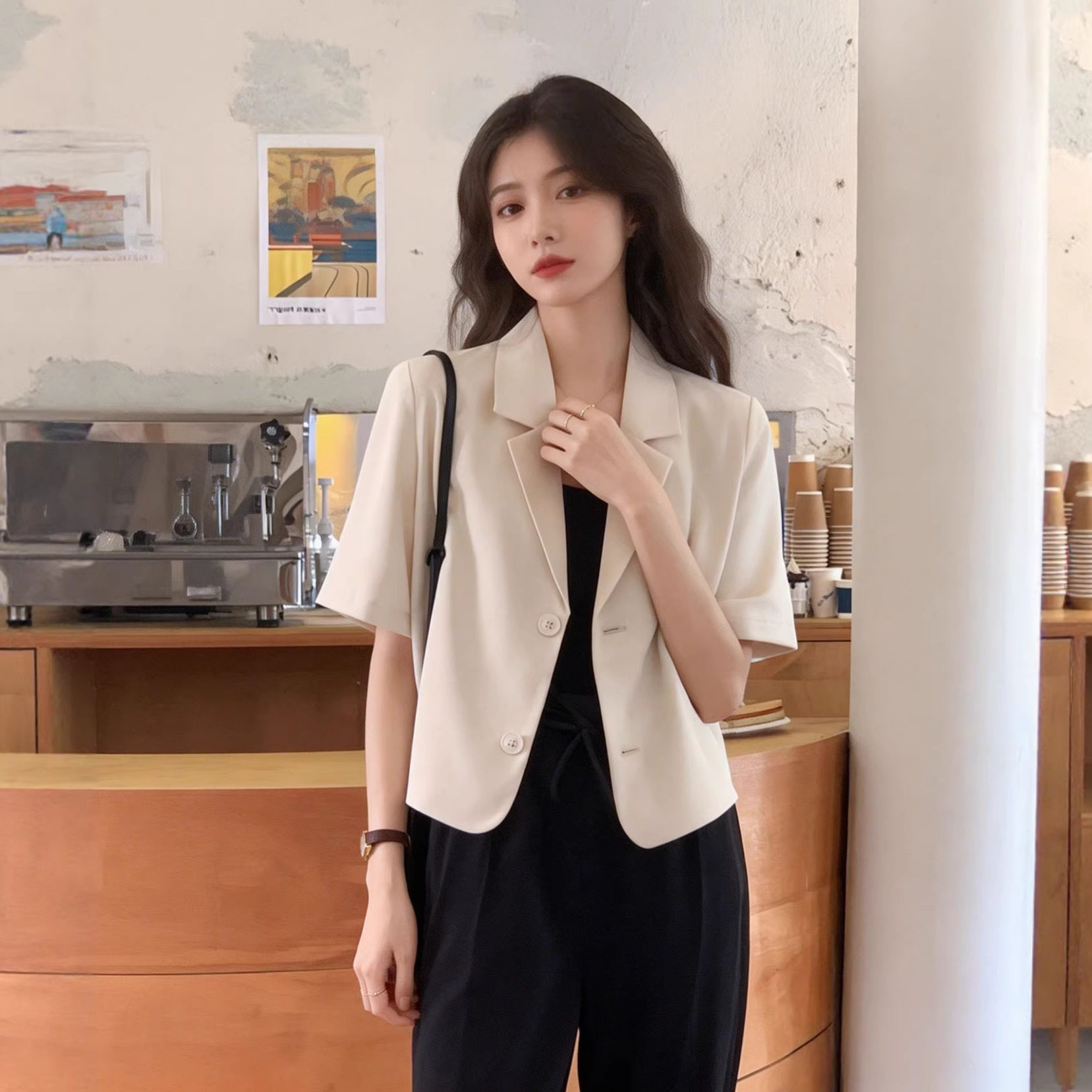 短袖小西装女夏薄款2026大码女装小个子休闲宽松气质西服上衣外套