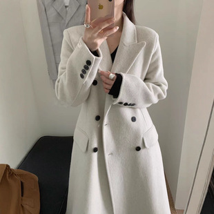 收腰款式双面羊毛大衣长款小蛮腰西装领加厚腰带保暖羊绒毛呢外套