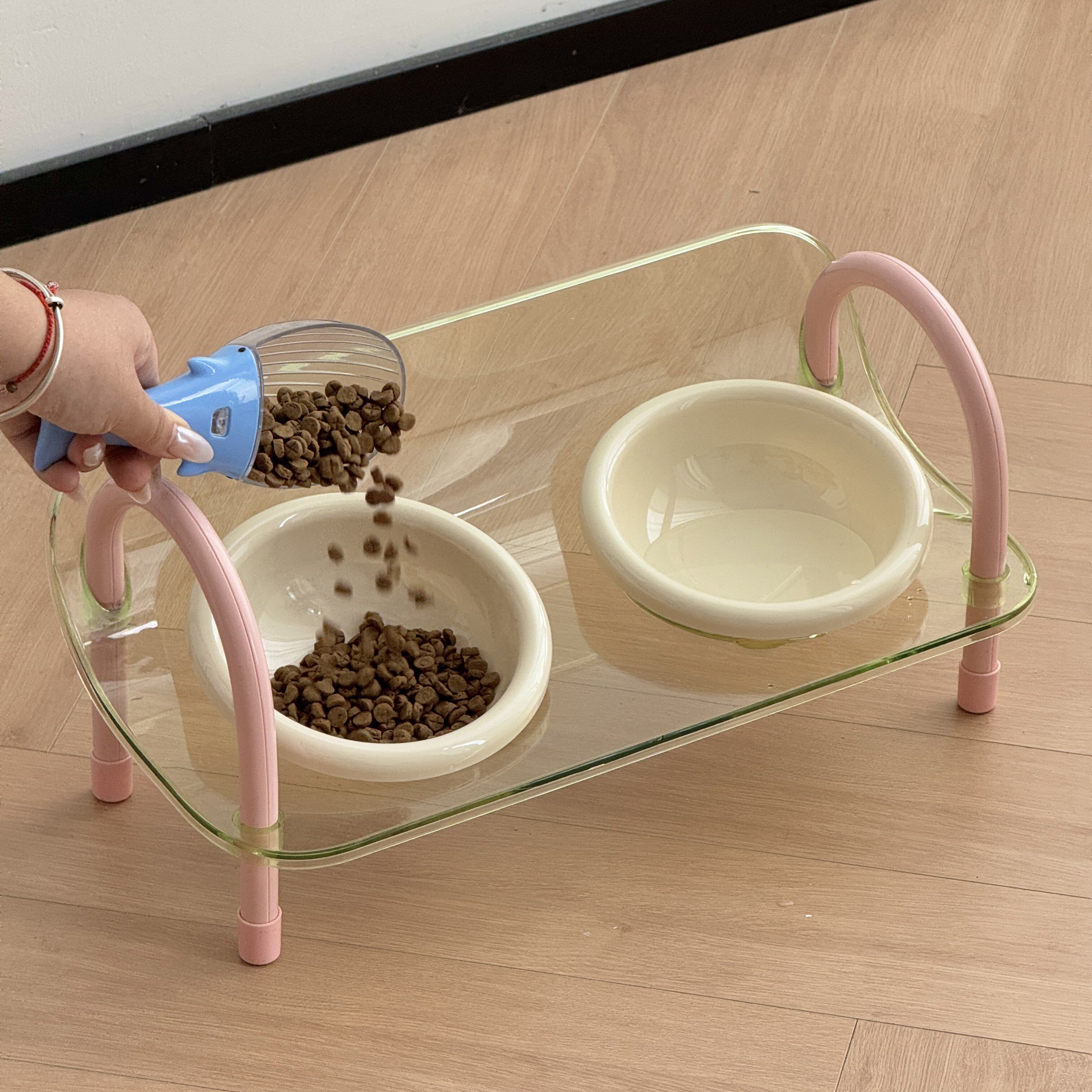 撞色猫碗双碗可调节高度宠物碗大口径食品级塑料防漏碗狗猫咪食盆