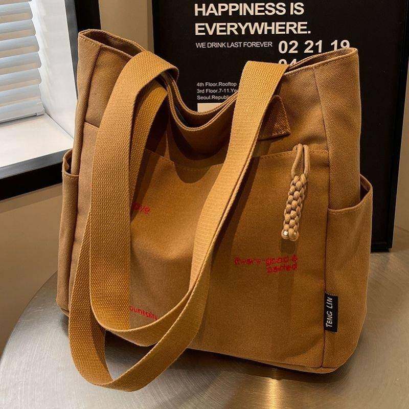 帆布包包女大容量2024新款百搭休闲单肩包布包上课通勤托特包手提