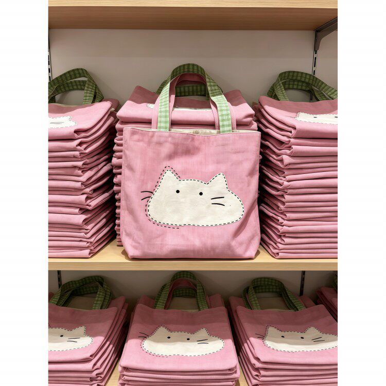 日系小猫帆布包包单肩包通勤百搭甜美系休闲外出手拎包通勤卡通