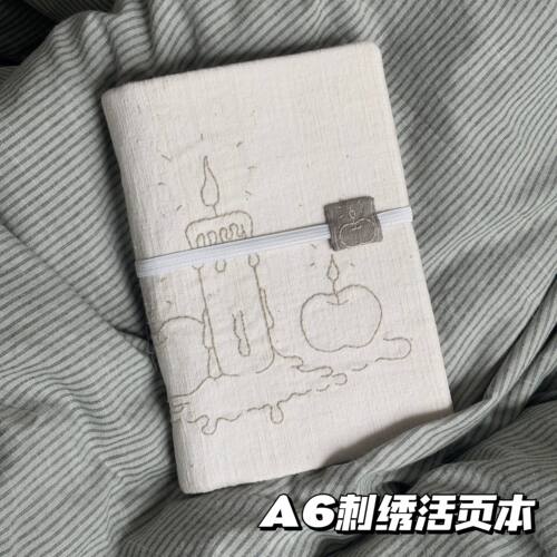 新款蜡烛苹果A6刺绣活页手账本可拆卸学生小众日程计划记事笔记本