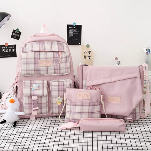 Ранец, вместительная и большая сумка через плечо, свежий милый комплект, рюкзак, для средней школы, 4 предмета