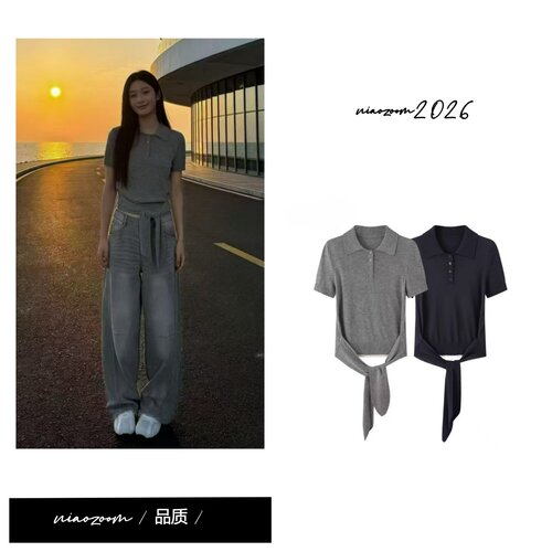 艾诺丝商场同款2026夏新款POLO领韩版短袖针织衫上衣女802189