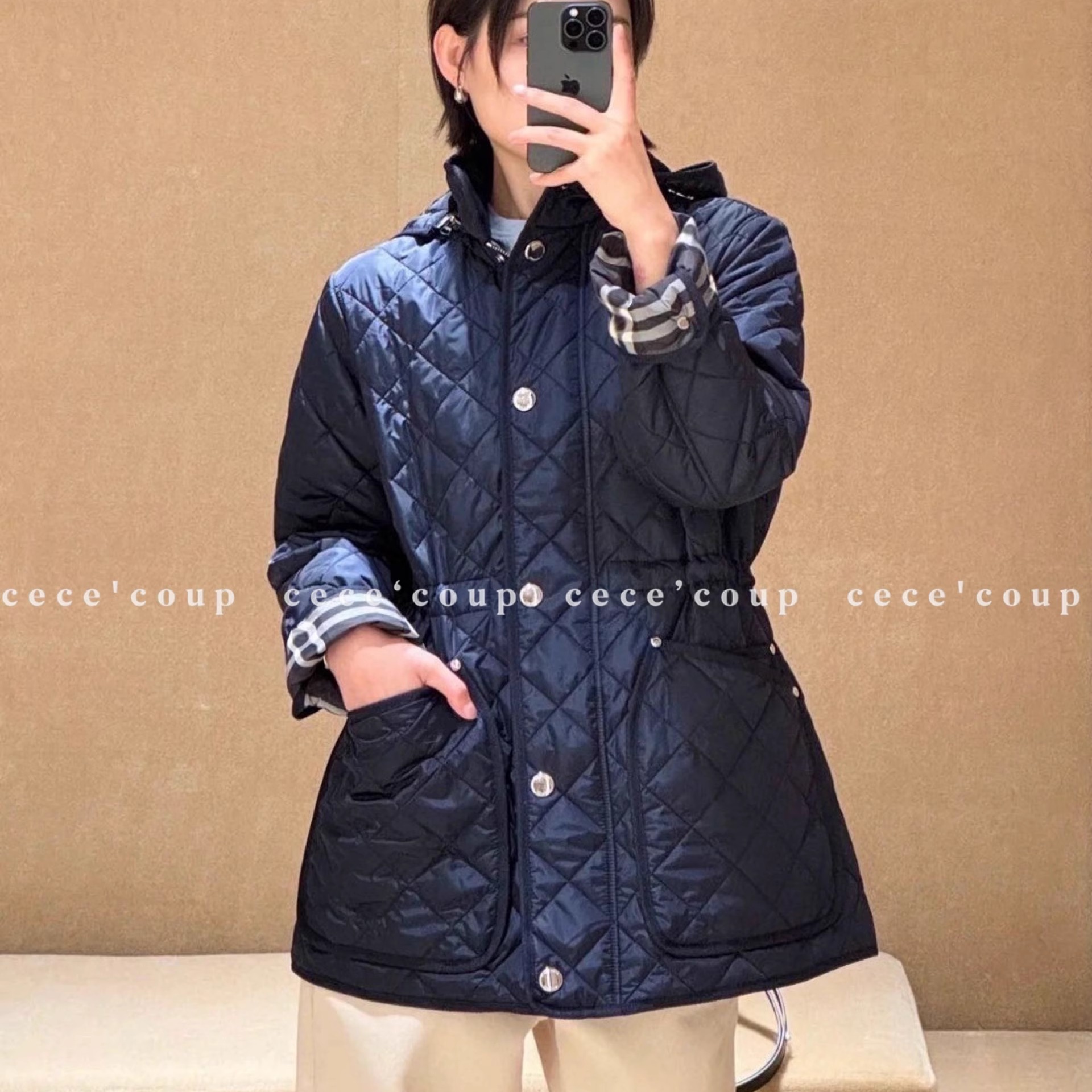 25FW菱格可拆卸连帽收腰棉服保暖
