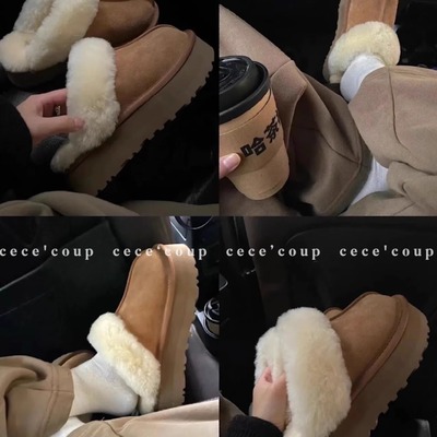 25FW羊皮毛一体包头厚底拖鞋