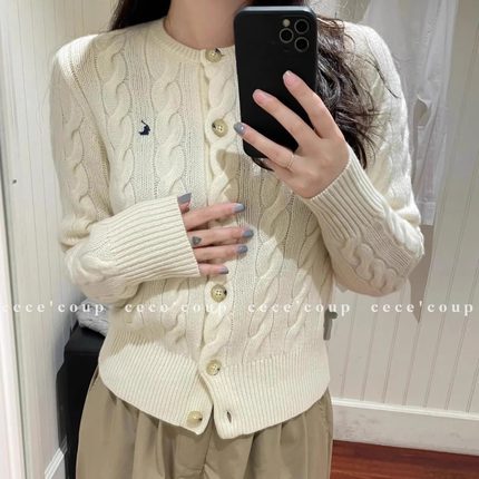 cece coup 爆款返场 ！09/23 新品 25FW 麻花刺绣针织开衫外套女