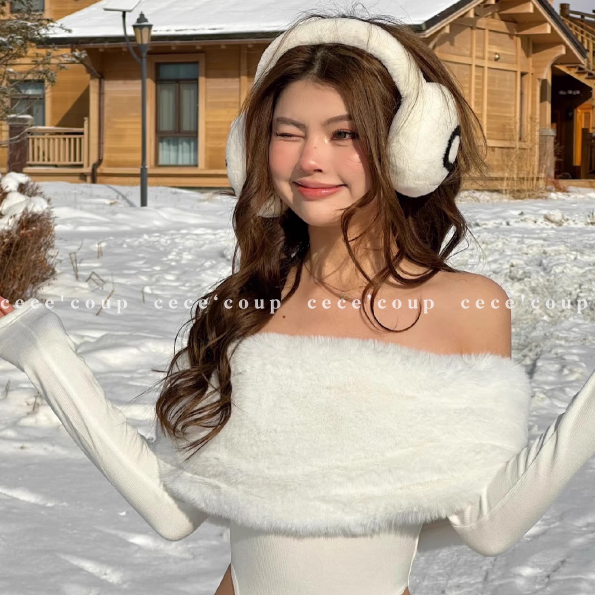 25FW100%羊皮毛一体耳罩女