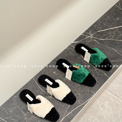 cece coup 时髦新宠！08/22 新品 25ss 羊羔毛撞色平底毛毛拖鞋女