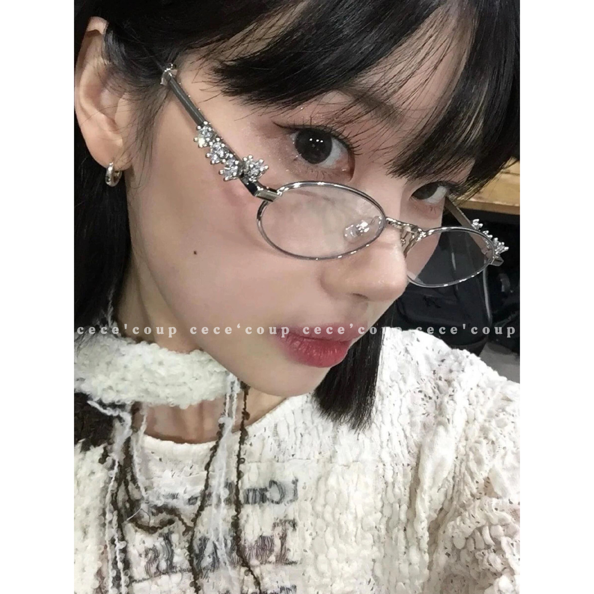 cece coup 精致高级!12/31 新品 24ss 水钻猫眼平光眼镜