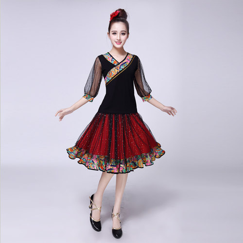 广场舞裙子夏季莫代尔短袖上衣