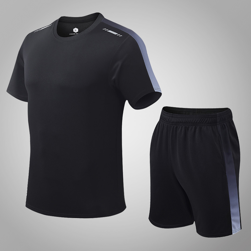 夏季中年男士短袖T恤速干运动服 夏装中老年人短裤跑步套装爸爸装